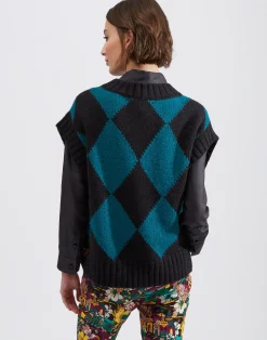 La DoubleJ Maglieria<Argyle GiletBlack / Green in Wool
