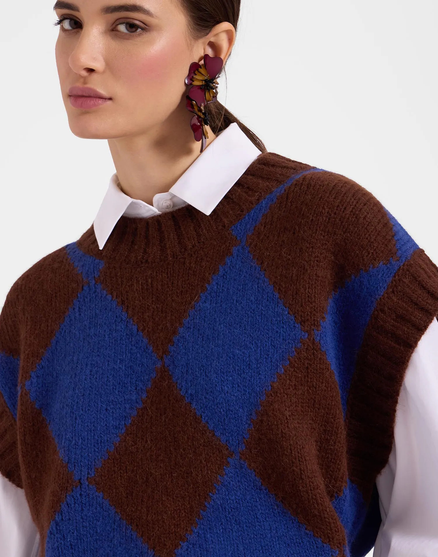 La DoubleJ Maglieria<Argyle GiletBlack / Green in Wool