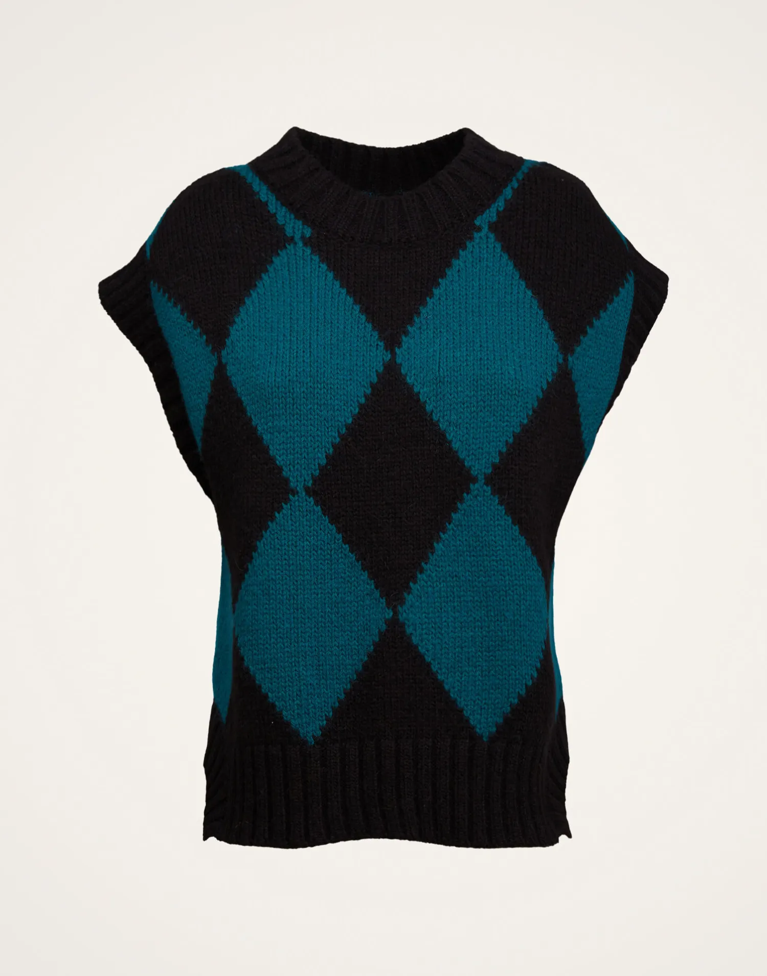 La DoubleJ Maglieria<Argyle GiletBlack / Green in Wool