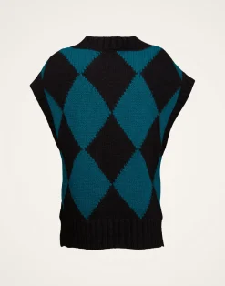 La DoubleJ Maglieria<Argyle GiletBlack / Green in Wool