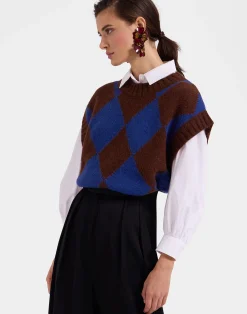 La DoubleJ Maglieria<Argyle GiletBordeaux/Blue in Wool