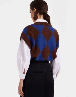 La DoubleJ Maglieria<Argyle GiletBordeaux/Blue in Wool