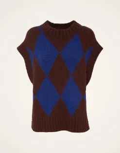 La DoubleJ Maglieria<Argyle GiletBordeaux/Blue in Wool