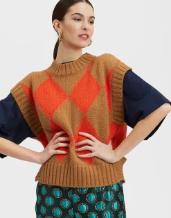 La DoubleJ Maglieria<Argyle GiletCamel / Orange in Wool