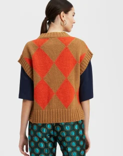 La DoubleJ Maglieria<Argyle GiletCamel / Orange in Wool