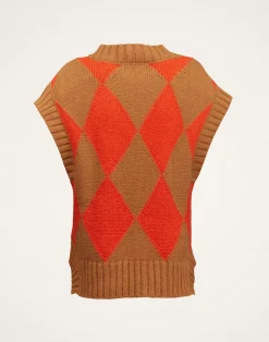 La DoubleJ Maglieria<Argyle GiletCamel / Orange in Wool