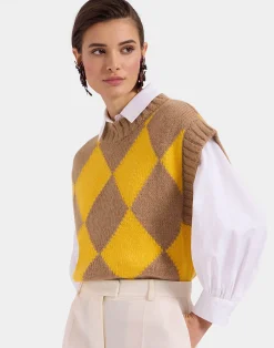 La DoubleJ Maglieria<Argyle GiletCamel/Yellow in Wool