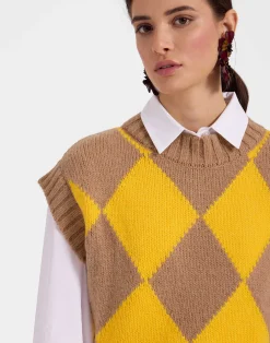 La DoubleJ Maglieria<Argyle GiletCamel/Yellow in Wool