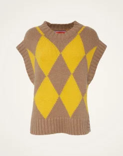 La DoubleJ Maglieria<Argyle GiletCamel/Yellow in Wool