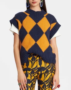 La DoubleJ Maglieria<Argyle GiletNavy & Yellow in Wool