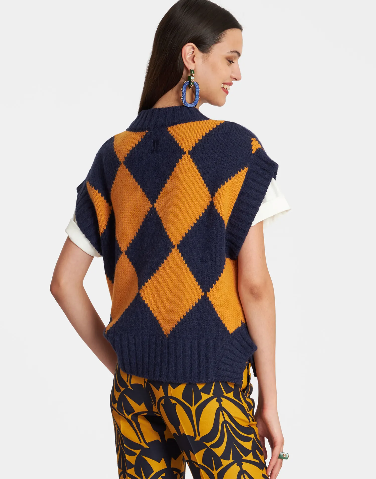 La DoubleJ Maglieria<Argyle GiletNavy & Yellow in Wool