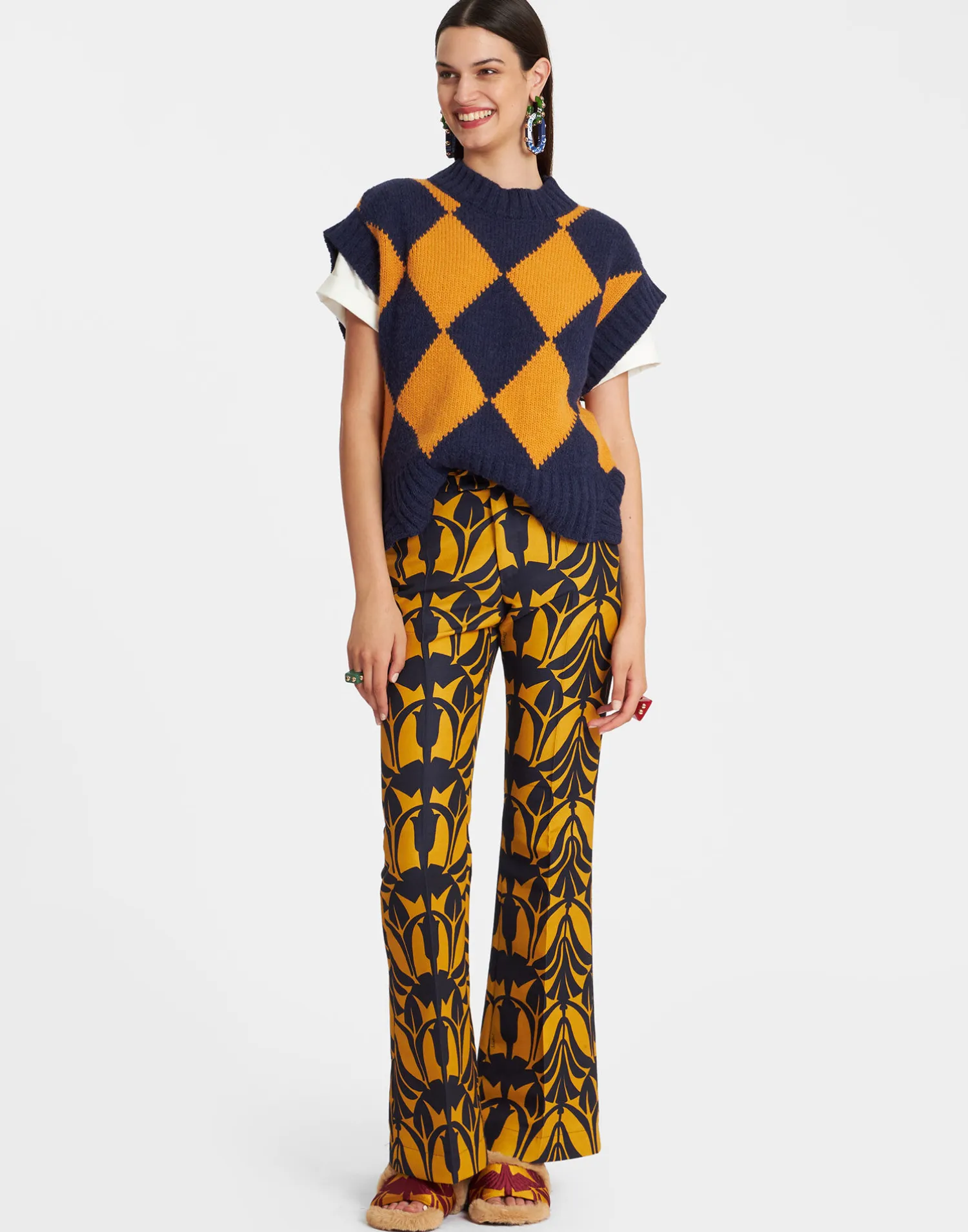 La DoubleJ Maglieria<Argyle GiletNavy & Yellow in Wool