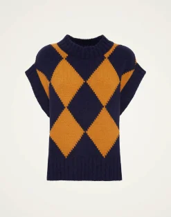 La DoubleJ Maglieria<Argyle GiletNavy & Yellow in Wool