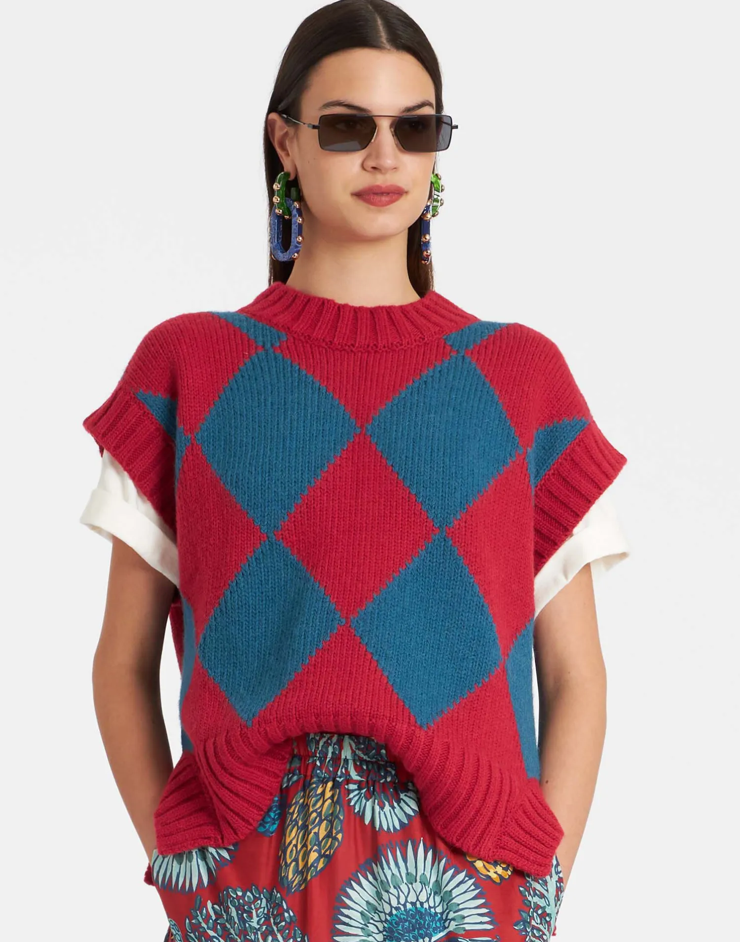 La DoubleJ Maglieria<Argyle GiletRed & Blue in Wool