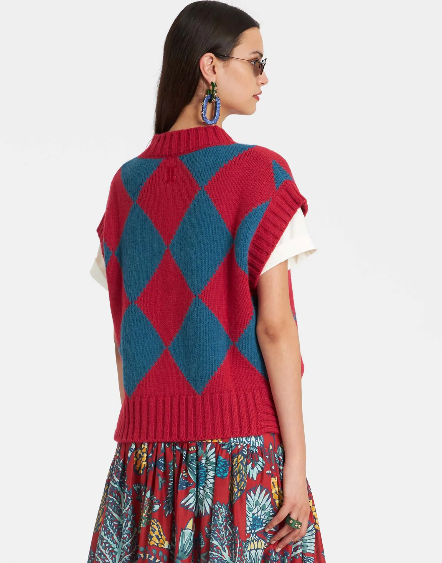La DoubleJ Maglieria<Argyle GiletRed & Blue in Wool