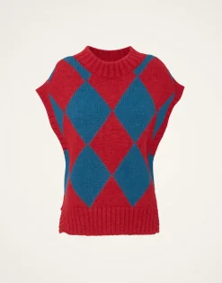 La DoubleJ Maglieria<Argyle GiletRed & Blue in Wool