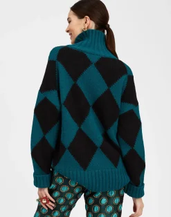 La DoubleJ Maglieria<Argyle SweaterGreen / Black in Wool