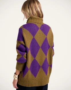 La DoubleJ Maglieria<Argyle SweaterGreen/Purple in Wool