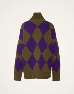 La DoubleJ Maglieria<Argyle SweaterGreen/Purple in Wool