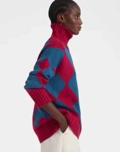 La DoubleJ Maglieria<Argyle SweaterRed & Blue in Wool