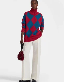 La DoubleJ Maglieria<Argyle SweaterRed & Blue in Wool