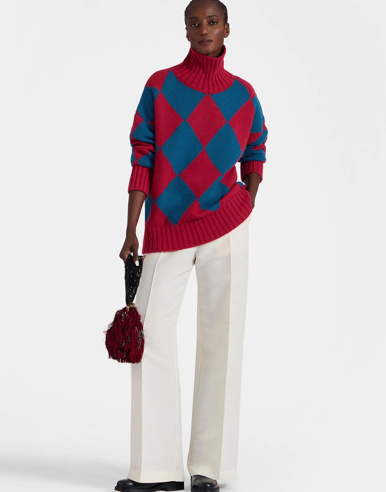La DoubleJ Maglieria<Argyle SweaterRed & Blue in Wool