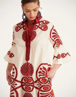 La DoubleJ Vestiti<Artemis DressMedallion Placée Cream in Cotton Poplin