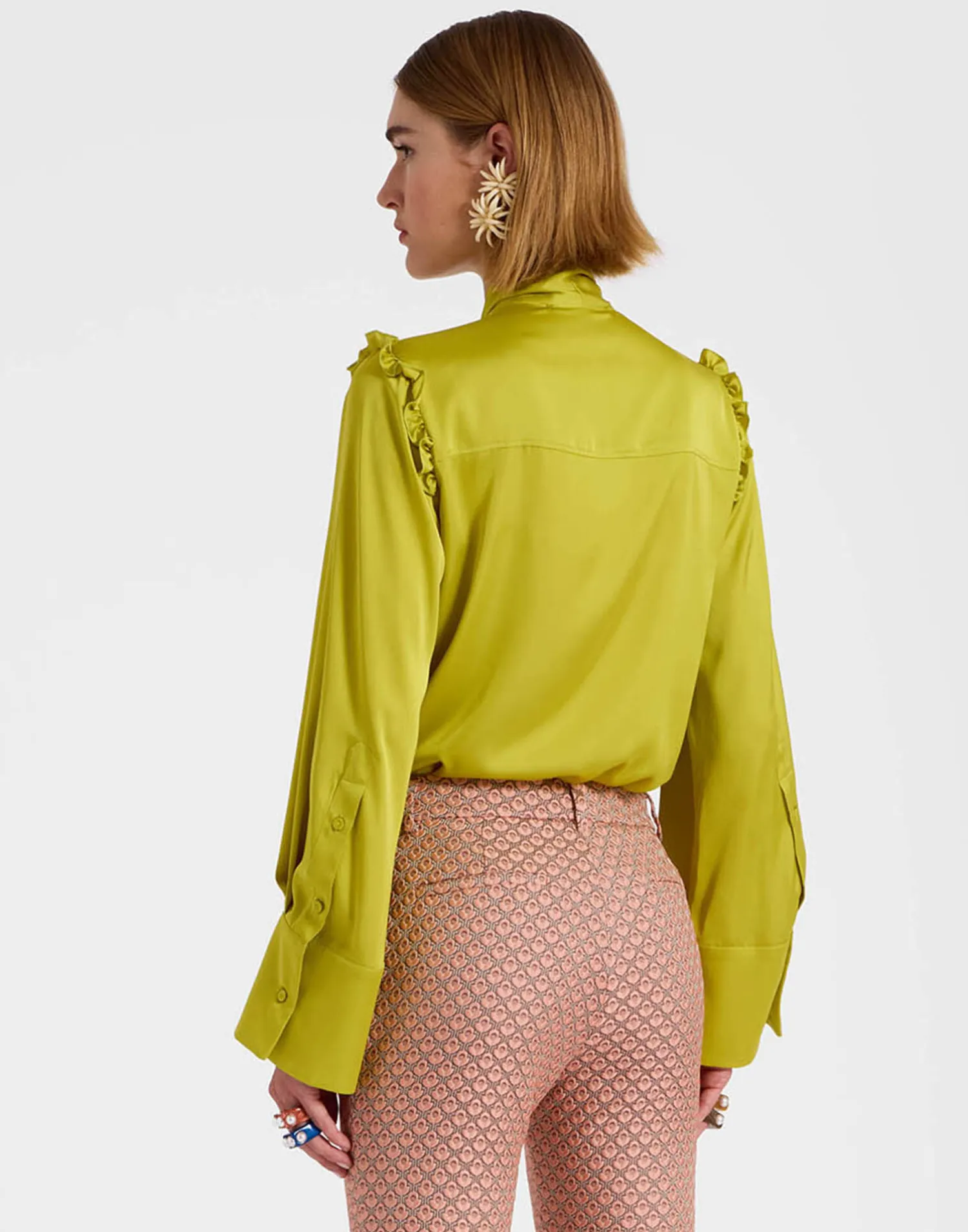 La DoubleJ Camicie E Top<Ascot ShirtAcid Green in Stretch Satin