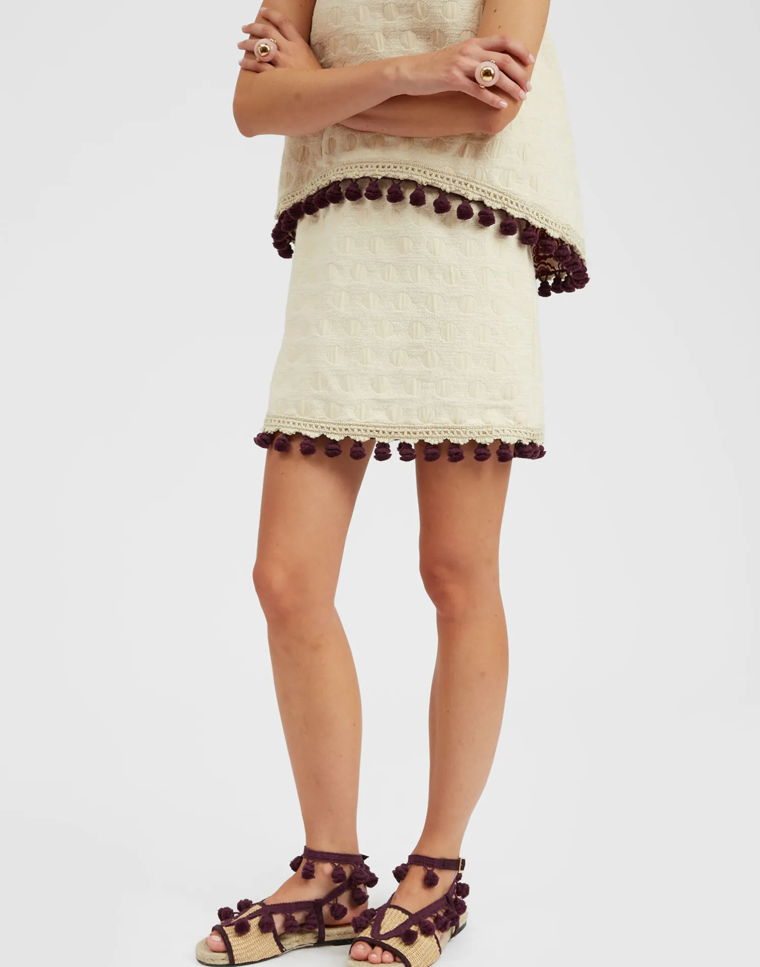 La DoubleJ Gonne<Baia Mini Skirt EmbroideredCreamy in Jacquard