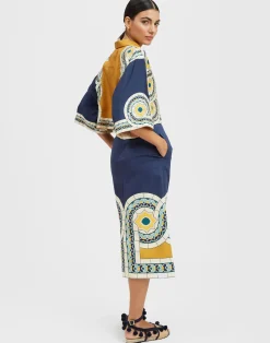La DoubleJ Gonne<Baia SkirtMudejar Plac&eacute;e Blue in Flat Cotton Stretch
