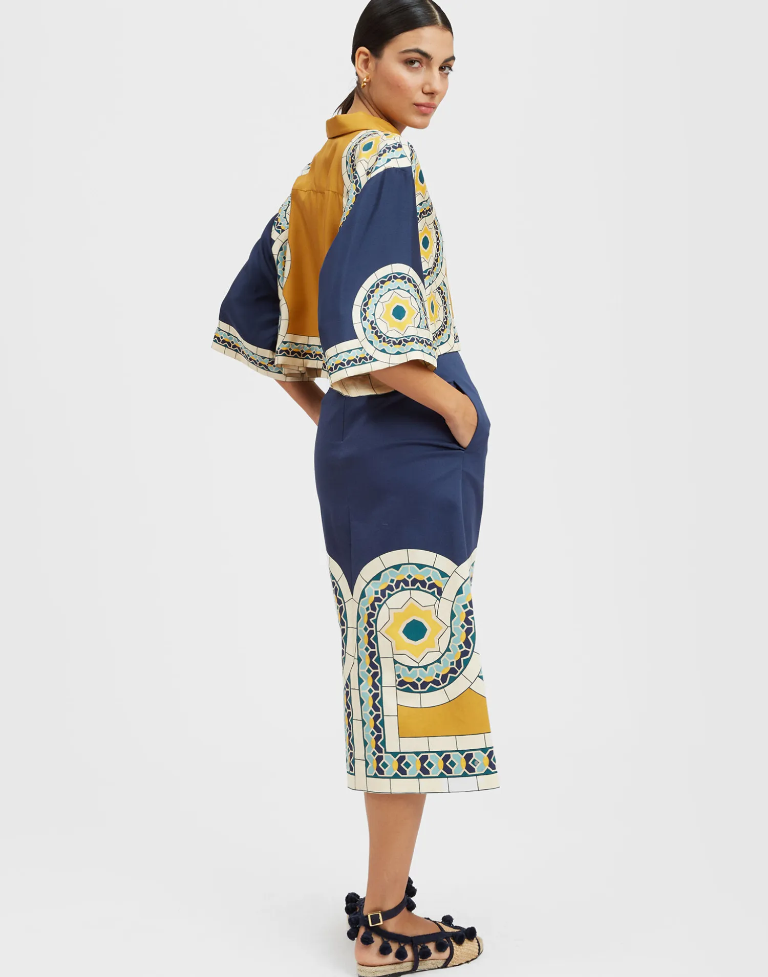 La DoubleJ Gonne<Baia SkirtMudejar Placée Blue in Flat Cotton Stretch