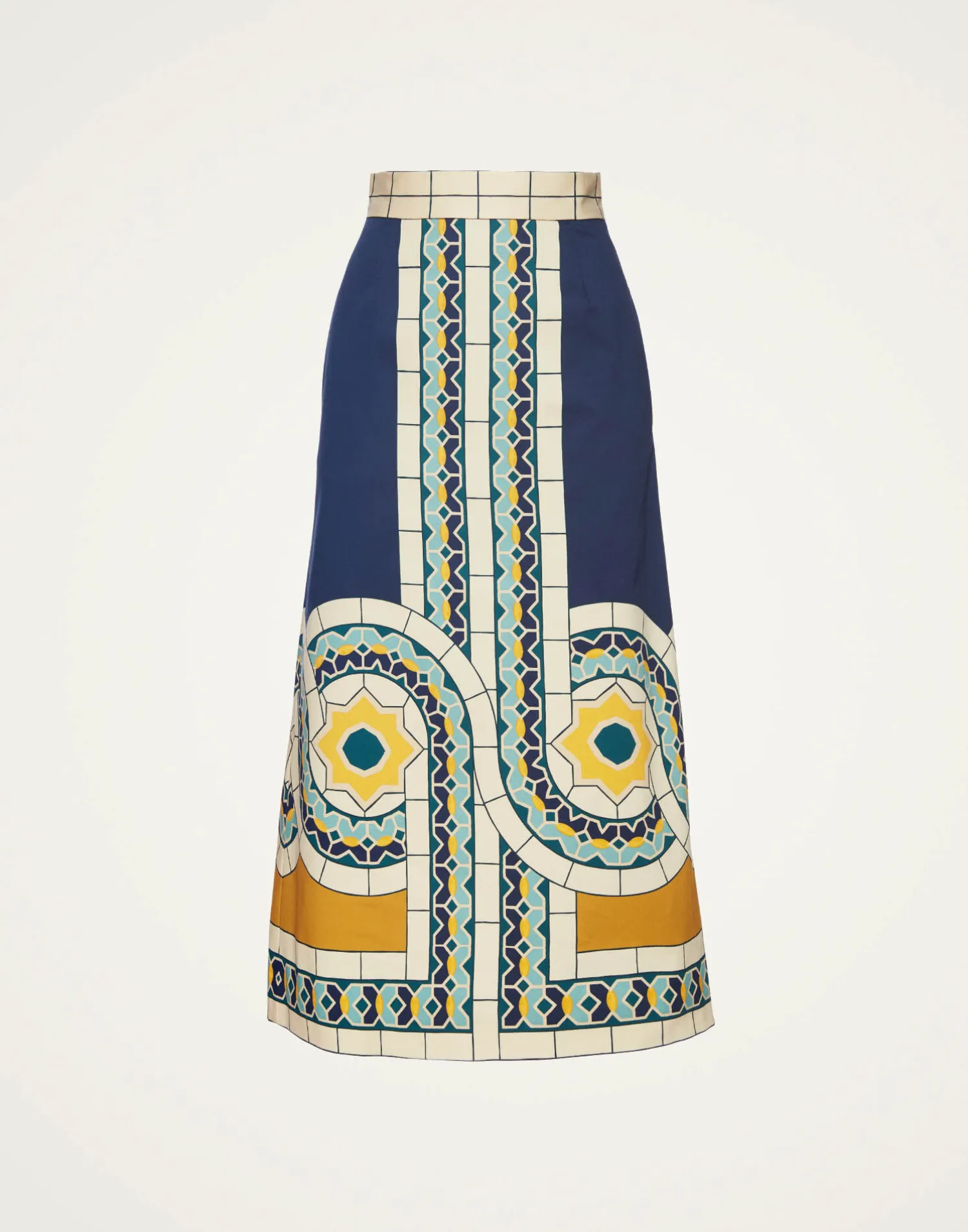 La DoubleJ Gonne<Baia SkirtMudejar Placée Blue in Flat Cotton Stretch