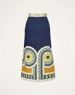 La DoubleJ Gonne<Baia SkirtMudejar Placée Blue in Flat Cotton Stretch