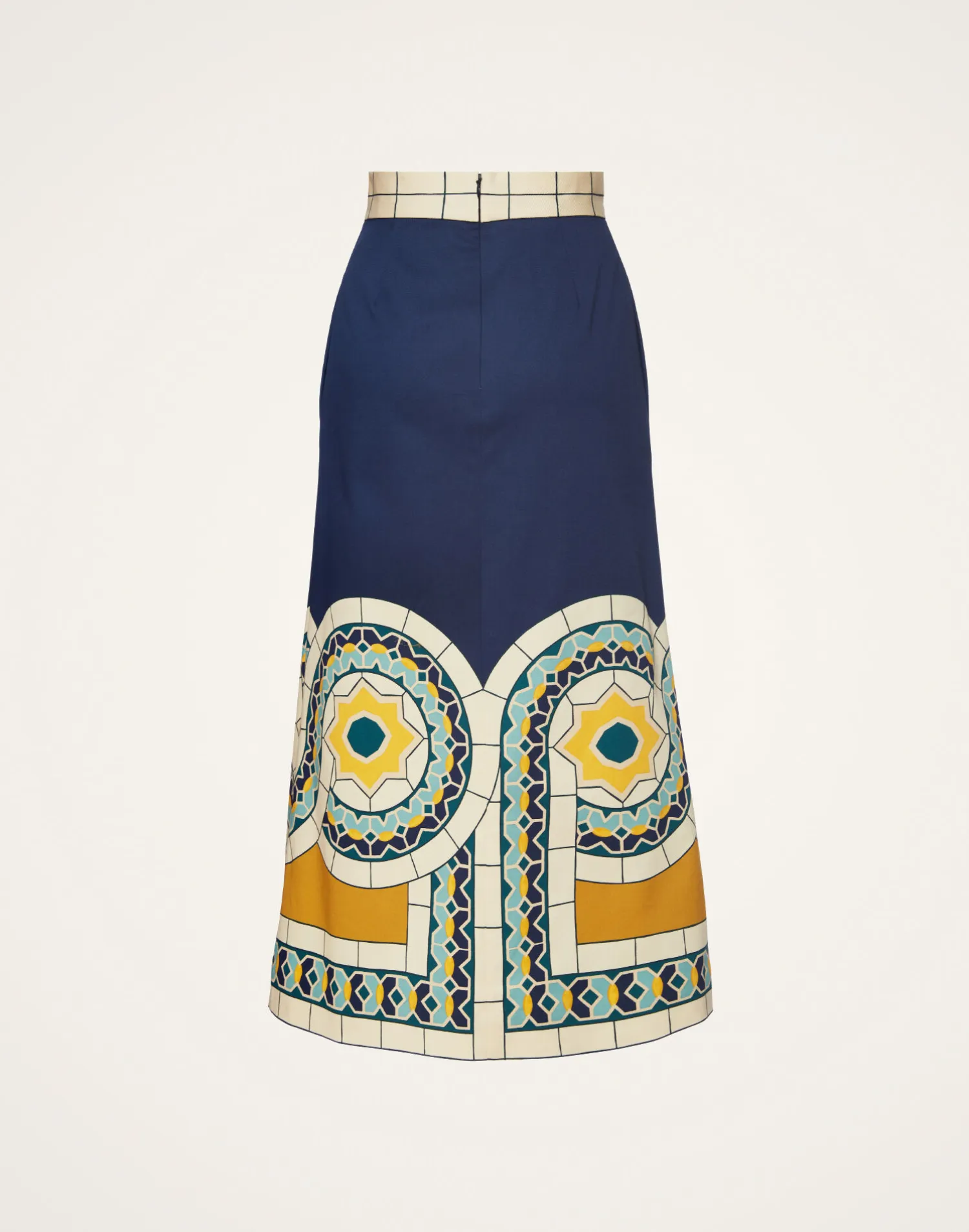 La DoubleJ Gonne<Baia SkirtMudejar Placée Blue in Flat Cotton Stretch