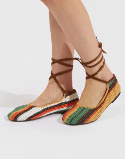 La DoubleJ Scarpe|Accessories<Ballerina FlatsMulticolor Cioccolato in Raffia