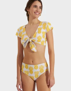 La DoubleJ Moda Mare<Bardot TopPineapple Sunflower White in Lycra