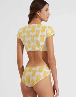 La DoubleJ Moda Mare<Bardot TopPineapple Sunflower White in Lycra