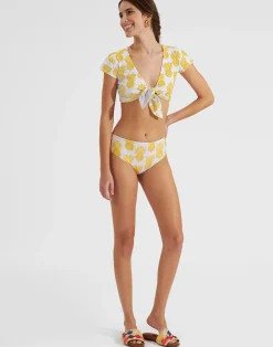 La DoubleJ Moda Mare<Bardot TopPineapple Sunflower White in Lycra