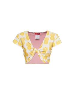 La DoubleJ Moda Mare<Bardot TopPineapple Sunflower White in Lycra