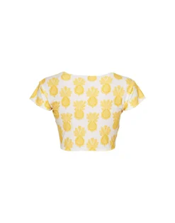 La DoubleJ Moda Mare<Bardot TopPineapple Sunflower White in Lycra