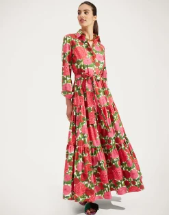 La DoubleJ Party Dressing<Bellini DressPink Dahlias in Popeline Cotton