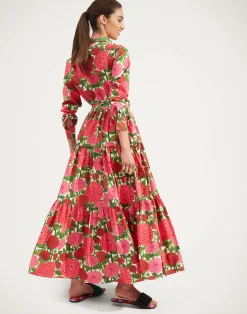 La DoubleJ Party Dressing<Bellini DressPink Dahlias in Popeline Cotton