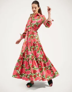 La DoubleJ Party Dressing<Bellini DressPink Dahlias in Popeline Cotton