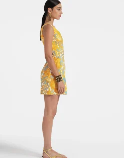 La DoubleJ Vestiti<Bold Shoulder Mini DressAnemone Orange in Shot Cotton