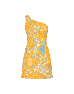 La DoubleJ Vestiti<Bold Shoulder Mini DressAnemone Orange in Shot Cotton