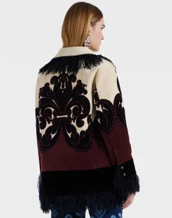 La DoubleJ Capispalla<Bonanza JacketCorsini Plac&eacute;e Cream in Cotton Velvet With Fringes
