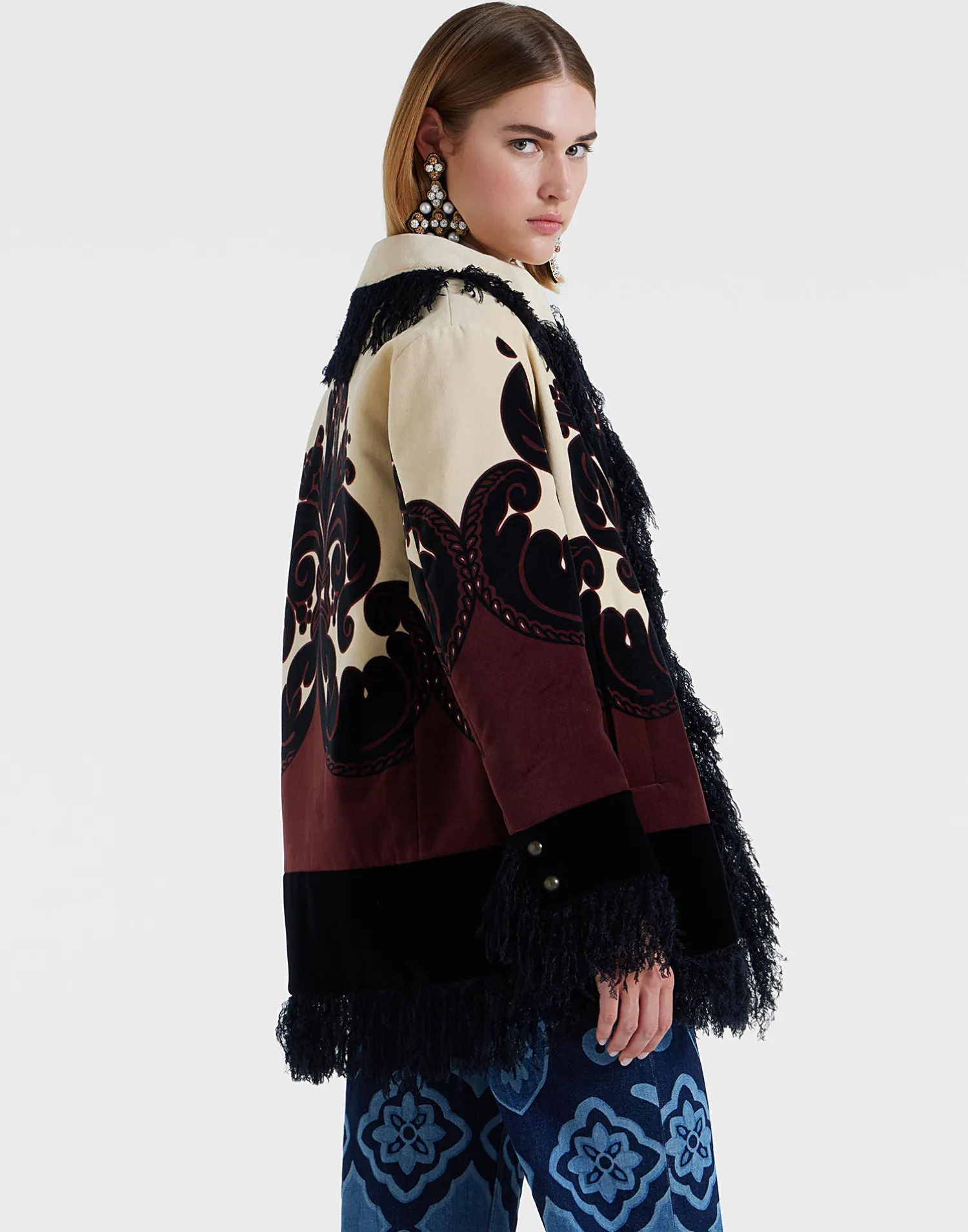La DoubleJ Capispalla<Bonanza JacketCorsini Placée Cream in Cotton Velvet With Fringes