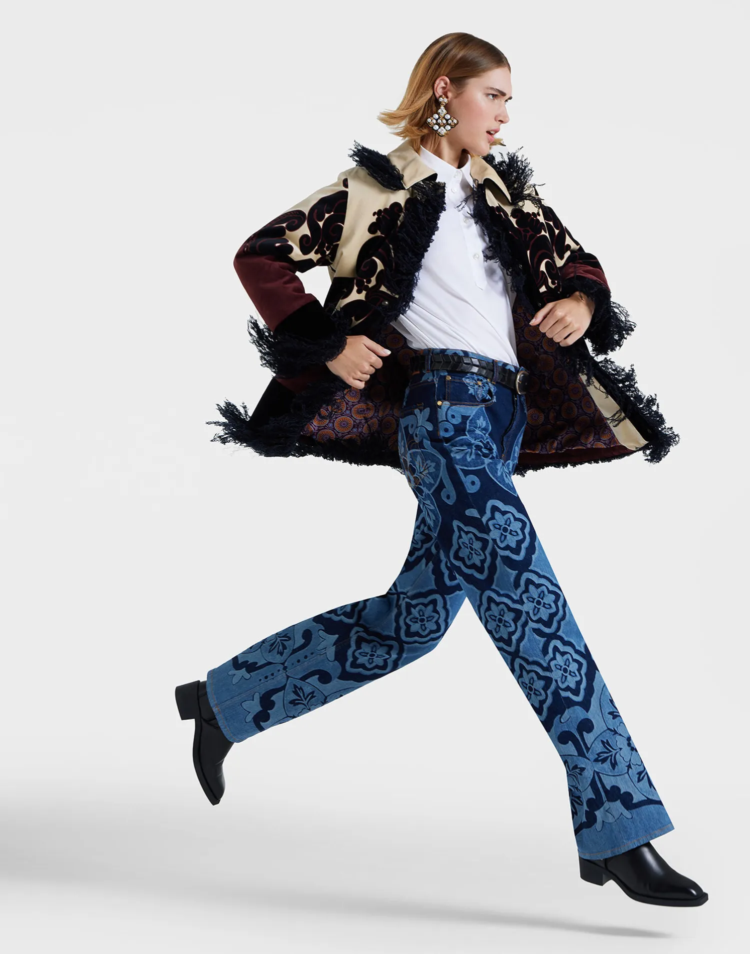 La DoubleJ Capispalla<Bonanza JacketCorsini Placée Cream in Cotton Velvet With Fringes