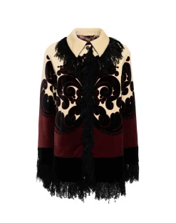 La DoubleJ Capispalla<Bonanza JacketCorsini Placée Cream in Cotton Velvet With Fringes