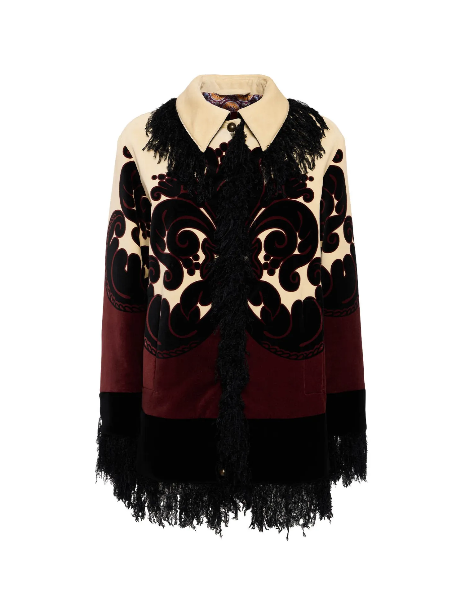 La DoubleJ Capispalla<Bonanza JacketCorsini Placée Cream in Cotton Velvet With Fringes